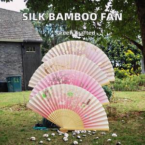 Abanico Plegable Japonés de Seda con Marco de Bambú, Patrones Huecos Tallados, Clásico, para Manualidades, Fiestas, Promociones, Técnica Pintada - Product Image 2