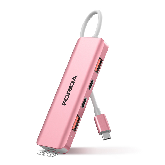 Rose Golden Alloy 5-in-1 USB 3.2 Hub with USB-C to 10Gbps Type-A/Type-C and 100W PD Charging in Stock for Windows Use