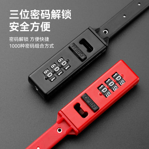 Nouveau cadenas à combinaison pour vélo, cadenas à câble à 3 chiffres, pour la sécurité des vélos en extérieur, matériau en alliage rouge et noir - Product Image 1