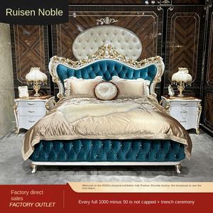 <span class=keywords><strong>Lit</strong></span> double en bois massif de style néoclassique français de luxe 1,8 m, revêtement en flanelle, détails sculptés, décoration en <span class=keywords><strong>strass</strong></span> pour la chambre à coucher - Product Image 2