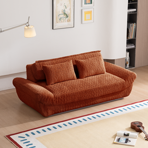 Canapé-lit compact en tissu carré moderne à deux places avec coussin en mousse rempli, dossier profond, siège profond, salon, villa, appartement - Product Image 4