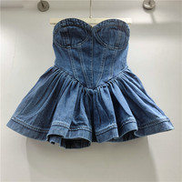 Mode Streetwear Unique Printemps-Été Vintage Sexy Sans Manches Bustier Corset en Jean Vêtements Hauts Gilet Femme
