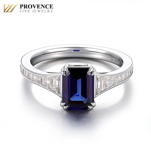 แหวนพลอยไพลินสีน้ำเงินรอยัลประจำเดือนกันยายน แหวนทองคำขาว 14K ทรงเหลี่ยมมรกต พลอยไพลินเพาะเลี้ยงในห้องปฏิบัติการ ของขวัญวันครบรอบ ของขวัญวันเกิด - Product Image 3