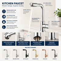 Robinet de lavabo moderne monotrou en acier inoxydable, mitigeur chaud/froid à poser sur le comptoir avec valve en céramique rotative pour salle de bain
