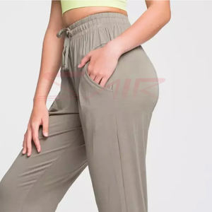 Femmes 100% coton taille haute survêtement pantalon personnalisé droit décontracté Streetwear Style plat avant élastique pantalon de survêtement pour l'hiver - Product Image 3