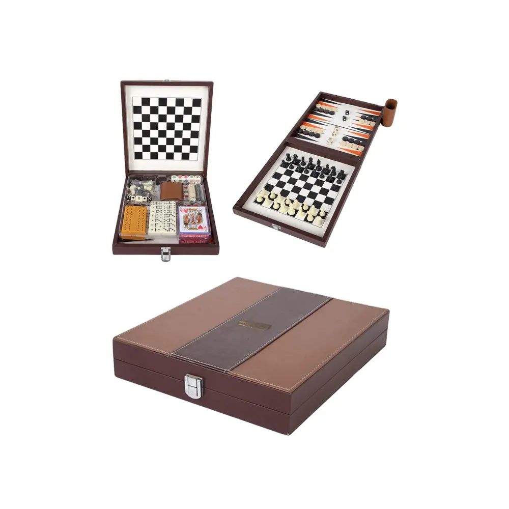 Aangepaste Draagbare Reisspeldoos Een Verscheidenheid Aan Spellen Schaken Backgammon Dammen Poker Mahjong Set