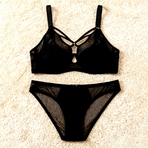 Completo Intimo Sexy da Donna con Reggiseno con Ferretto e Copertura Totale, Taglia Queen, Spalline Regolabili, Traspirante, Asciugatura Rapida, e Slip <span class=keywords><strong>Bikini</strong></span> in Rete - Product Image 1