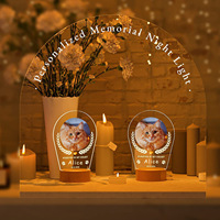 Ornement lumineux d'ambiance en acrylique pour commémoration d'animaux de compagnie, à personnaliser avec photo, base en bois imprimée en couleur