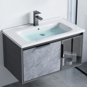 Meuble de salle de bain mural en MDF épaissi avec vasque intégrée en dalle de roche, étanche et écologique - Product Image 4