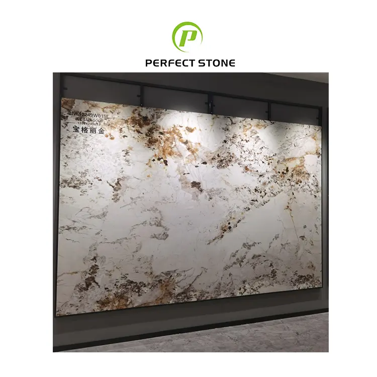 Page Turn Glaze Wall controsoffitto in porcellana 1200x2400 piastrelle in pietra sinterizzata lastra di marmo oro Calacatta