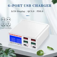 Chargeur USB rapide 3.0, adaptateur 6 ports, station de charge USB pour iPhone, iPad, téléphone, charge rapide, affichage numérique du téléphone