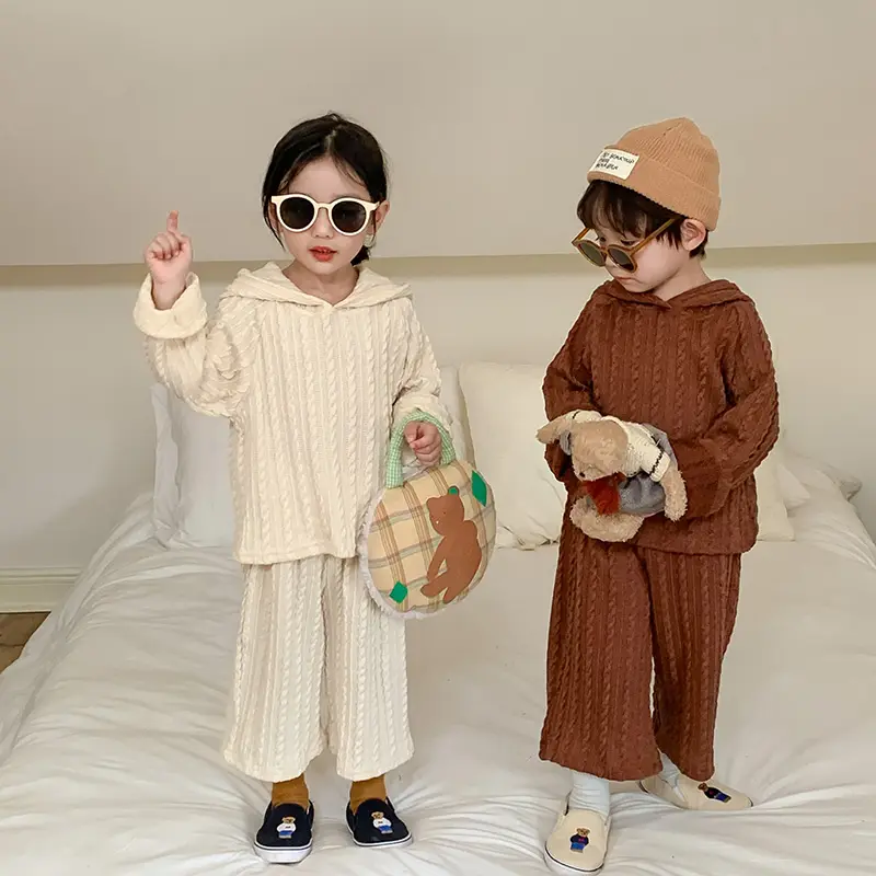 Conjunto de roupas infantis para outono, blusa com capuz e calças de perna larga, conjunto com 2 peças para meninos e meninas, camisola