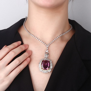 High Quality 20*23mm Rectangle Cut Cubic Zirconia Polished Eco-friendly <b>Copper</b> Jewelry Latest Necklace Designs for Women Party - Product Image 5