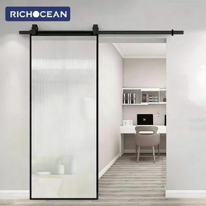 Portes coulissantes intérieures insonorisées texturées RICHOCEAN, en verre et aluminium, sans rail, pour chambre à coucher - Product Image 4