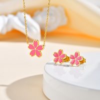 Haute qualité enfants bijoux fleur de cerisier plaqué or en acier inoxydable ensembles de bijoux fleur boucles d'oreilles et collier 2 pièces ensembles