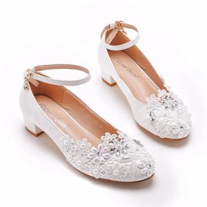 <span class=keywords><strong>3</strong></span> <span class=keywords><strong>cm</strong></span> Low Block Femmes Chaussures à talons Party Pumps Office Casual Shoes Lace White Wedding Sandals for Bride - Product Image 6