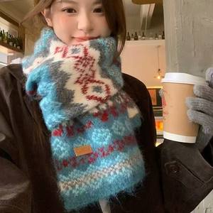 Bufanda Larga de Punto Jacquard Estilo Fair Isle Color Curry para Mujer, Invierno 2025, Nuevo Estilo Coreano, Cálida, Duradera, Musulmana - Product Image 1
