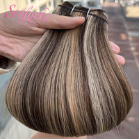 Extensions de cheveux naturels Remy de 14 pouces, tissées à la machine, lisses, double épaisseur, couleur personnalisée, cuticules alignées