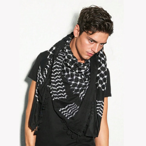 Best-seller Al-Arafat Jacquard singolo nodo foulard nero bianco baffi stile etnico sciarpa per musulmani scialle tradizionale - Product Image 4