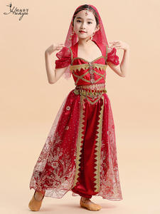 Abito da Principessa di Halloween per Bambine, Costume da Jasmine per Danza del Ventre, 100% Poliestere con Ricami - Product Image 4