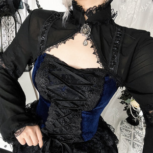 Top Gótico de Malla Transparente para Mujer - Top Corto con Cuello Alto y Mangas Campana con Ribete de Encaje Negro para Moda Punk, Alternativa y Grunge - Product Image 4