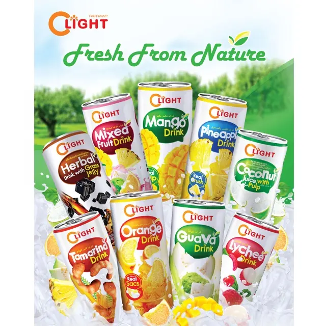 Fruit Drink Juice with Pulp Canned 240ml C-Light brand. food and beverage , Made in Thailand , product of Thailand