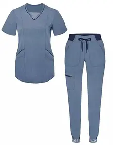 Donne all'ingrosso Joggers elasticizzati ospedale infermieristico uniformi mediche Scrub Set Logo personalizzato Scrub Set uniformi alla moda tessuto