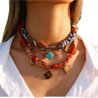 Collar de tela con colgante geométrico en capas, estilo hip-hop, personalizado, de la serie Western, con botas de vaquero de acero de titanio INS, transfronterizo