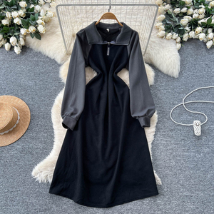 Cộng Với Kích Thước Mùa Hè Cổ Điển Lần Lượt Xuống Cổ Áo Mỏng Giản Dị <span class=keywords><strong>Maxi</strong></span> Dress Đối Với Phụ Nữ Đế Chế Chắp Vá Màu Sắc Tương Phản Dây Kéo Thay Đổi Ăn Mặc - Product Image 1