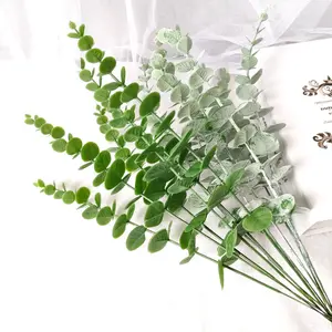 2023 eucalipto reunindo haste única folha cinza plástico única flor artificial de dinheiro atacado