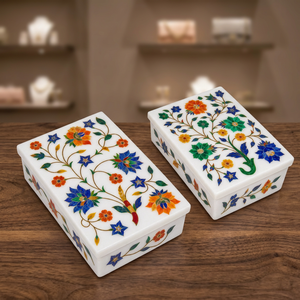 Intricate Marble Floral Pattern Girls Jewelry Box Lid Closure Handcrafted India Engraved Design Custom Packaging for Gifting - Product Image 3