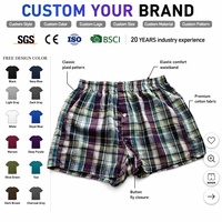 Boxers mi-hauts en coton tricoté à carreaux pour hommes, respirants, écologiques, avec bande élastique confortable, pour adultes, décontractés, ODM