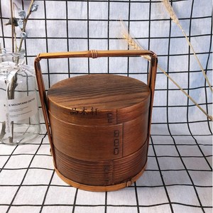Japanese Style Ash Wood Double Layer Bento <b>Box</b> Cylinder Shape Portable Wooden Lid Stackable <b>Lunch</b> <b>Box</b> Home Decor - Product Image 4