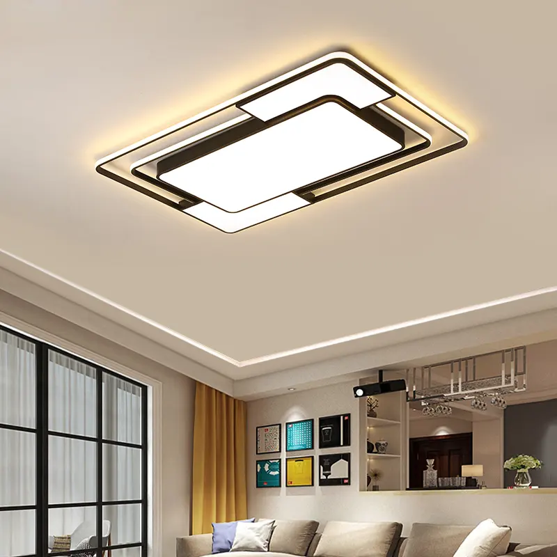 Oturma odası yatak odası çalışma ev uzaktan kumanda kısılabilir siyah Modern LED tavan ışıkları