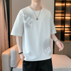 T-shirt homme en soie glacée à manches courtes, nouvelle collection été 2025, coupe ample, séchage rapide, grande taille, respirant et confortable - Product Image 1