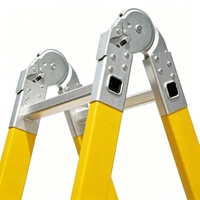 2X7 Basamaklı Sarı Ayarlanabilir Menteşeli Katlanır Fiberglas Elektrik İzolasyonlu Merdiven Sabitleyici 150kg Dış Mekan Merdiveni Banyo