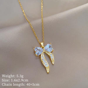 Popular último titanio acero oro cinta arco colgante collar Unisex joyería moda personalidad Internet celebridad - Product Image 4