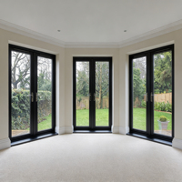 Portes françaises noires en aluminium, double battant, verre trempé, porte d'entrée, double vitrage, portes françaises extérieures