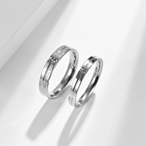 <b>Titanium</b> Steel <b>Rings</b> For Couples Engagement Wedding Unisex Black And Silver With Diamond Inlay Pave Setting - Product Image 4