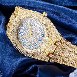 Montre de marque supérieure pour hommes MISSFOX V301 montres en or montre glacée de luxe homme Hip Hop montres à Quartz en diamant pour hommes