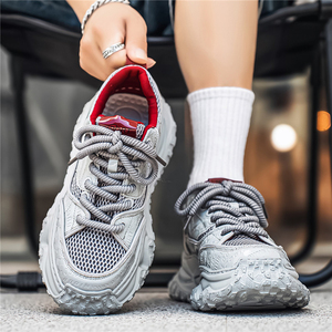 Sneakers Chunky da Donna in Pelle Goffrata <span class=keywords><strong>Crema</strong></span> con Rete Traspirante, Suola con Cuscino d'Aria, Lacci Spessi e Antiscivolo - Product Image 3