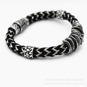 ยูนิค สร้อยข้อมือหนังถักลายงู เงินทิเบต เครื่องประดับแฟชั่นสำหรับทุกเพศ ดีไซน์เชือกสีดำ - Product Image 5