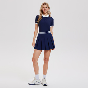 Ensemble de polo et jupe plissée 2 pièces, avec poches latérales, fermeture éclair au dos, jupe taille haute, tenue de luxe pour le golf, le badminton et le tennis - Product Image 4
