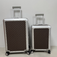 Valise classique à carreaux de 26 pouces en alliage d'aluminium-magnésium, grande capacité, serrure TSA, roulettes silencieuses, étanche
