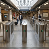 Barrera Abatible de Acero Inoxidable 304 con Control de Acceso por RFID, Código QR y Reconocimiento Facial, Protección IP65, Anti-Embestida, para Metro y Gimnasios