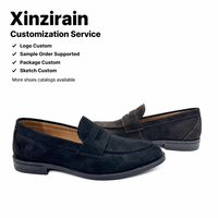 Chaussures habillées décontractées Xinzirain personnalisées pour hommes, en daim bleu marine, à bout rond, à talon bas, à enfiler, style mocassins Penny