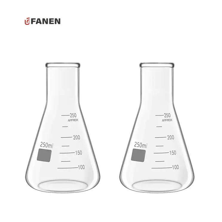 Frasco cônico de vidro triangular graduado para laboratório de química, resistente a altas temperaturas, 250ml, atacado Fanen