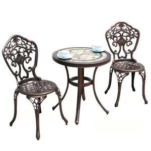 White Outdoor Cast Aluminum <strong>Table</strong> Chair <strong>Small</strong> Coffee Dining Set Casual Aluminum Waterproof UV-Resistant for Courtyard Garden - Product Image 5