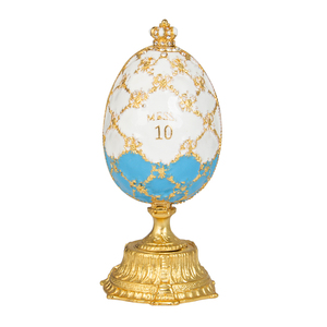 Œuf en émail bleu et blanc de <span class=keywords><strong>style</strong></span> <span class=keywords><strong>Fabergé</strong></span>, décoration couronne, cadeau d'anniversaire - Product Image 1