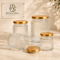 Bocaux en verre côtelé personnalisables avec logo, 100ml-500ml, couvercles dorés, écologiques, recyclables, non toxiques, résistants à l'humidité, pour aliments de cuisine
